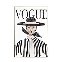 Vogue Stripe Wall Art, Framed Canvas, Hand-Painted Black Sparkling 3D Detail, For Unique Fashion Home Décor, Black & White, 24x36