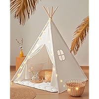 Tiny Land Teepee Tent for Kids, 100% Cotton Play Tent with Padded Mat and Star Lights, Kids Teepee Tent with Carry Bag, Foldable Kids Tent for Toddlers 1-3, Quality Teepee Tent for Girls and Boys