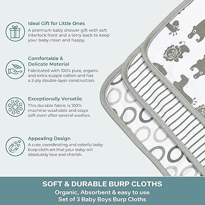 Spasilk Baby-Boys Newborn 3 Pack 100% Cotton Burp Cloths
