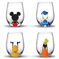 JoyJolt Disney Mickey Mouse Squad Collection Tumblers. 15oz Stemless Wine Glasses Set of 4 Stemless Drinking Glasses. Disney Gifts Stuff, Disney Wine Glass Mickey Mouse Cup Set