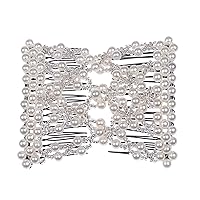Ruihfas Delicate Women Girls Easy Stretch Pearls Combs Beaded Hair Comb Jewelry Double Clips (White)