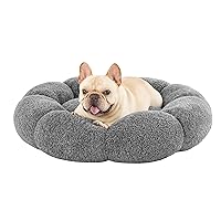 Lesure Calming Medium Dog Bed - Flower Donut Round Fluffy Puppy Bed in Plush Teddy Sherpa, Non-Slip Cute Flower Cat Beds for Indoor Cats, Medium Pet Bed Fits up to 45 lbs, Machine Washable, Grey 30
