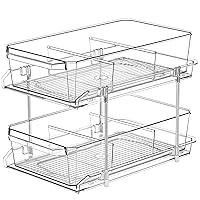 2 Tier Clear Organizer with Dividers for Cabinet / Counter, MultiUse Slide-Out Storage Container - Kitchen, Pantry, Medicine Cabinet Storage Bins - Bathroom, Vanity Makeup, Under Sink Organizing Tray