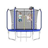 Upgraded 10FT 8FT 12FT 14FT Trampoline for Kids and Adults, Outdoor Trampolines with Basketball Hoop & Enclosure Net, Accessories Set, Backyard Trampoline for 4-8 Kids and Adults