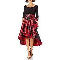R&M Richards Women's Satin Sequin High-Low Bow Belted Cocktail Dress