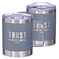 Christian Art Gifts Stainless Steel Double Wall Vacuum Insulated Camp Style Travel Mug 11 oz Gray Coffee Mug with Retractable Lid for Men/Women with Bible Verse- Trust In The Lord-Proverbs 3:5