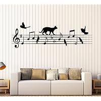 Vinyl Wall Decal Notes Music School Bird Cat Nursery Children's playroom Stickers Large Decor (1035ig) Purple