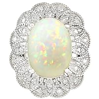 6.32 Carat Natural Multicolor Opal and Diamond (F-G Color, VS1-VS2 Clarity) 14K White Gold Cocktail Ring for Women Exclusively Handcrafted in USA