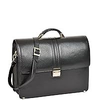 DR600 Men's Genuine Leather Cross Body Briefcase Black, Black, Large