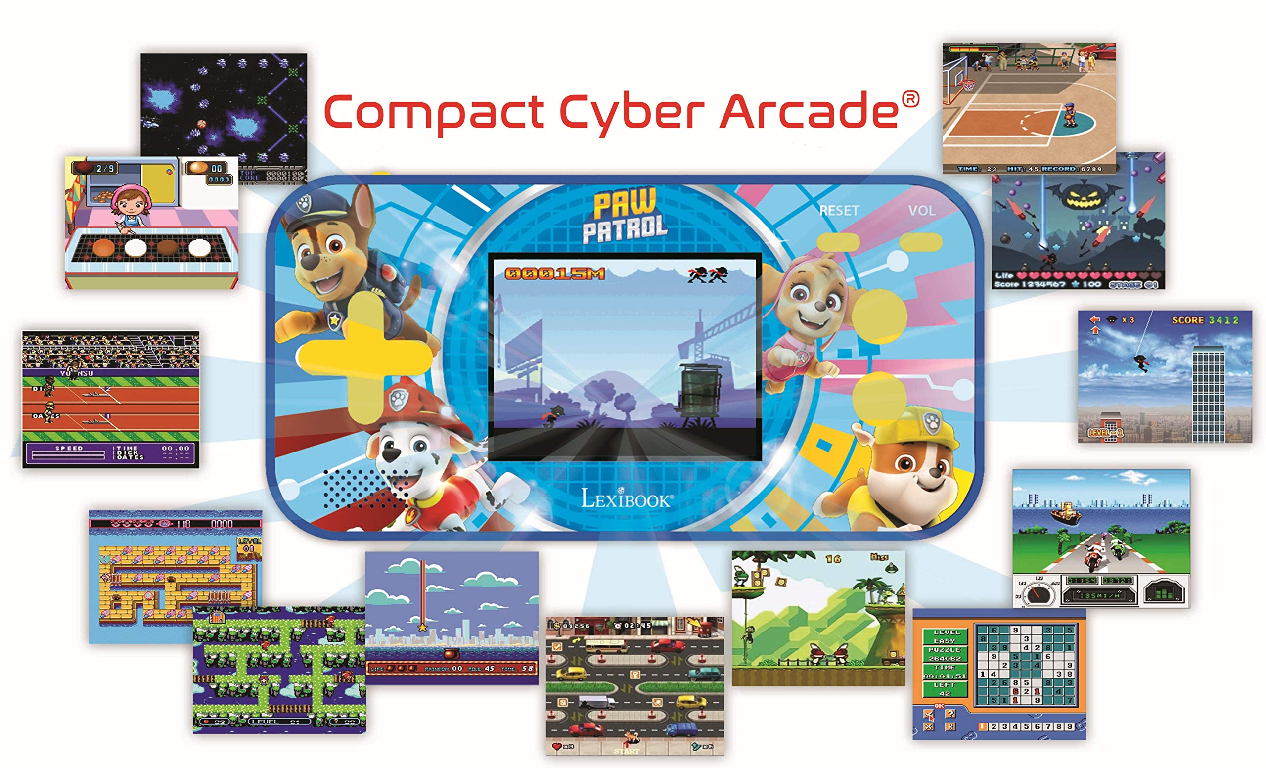 LEXiBOOK JL2367PA Paw Patrol Chase Compact Cyber Arcade Portable Console, 150 Games, LCD, Battery Operated, Red/Blue