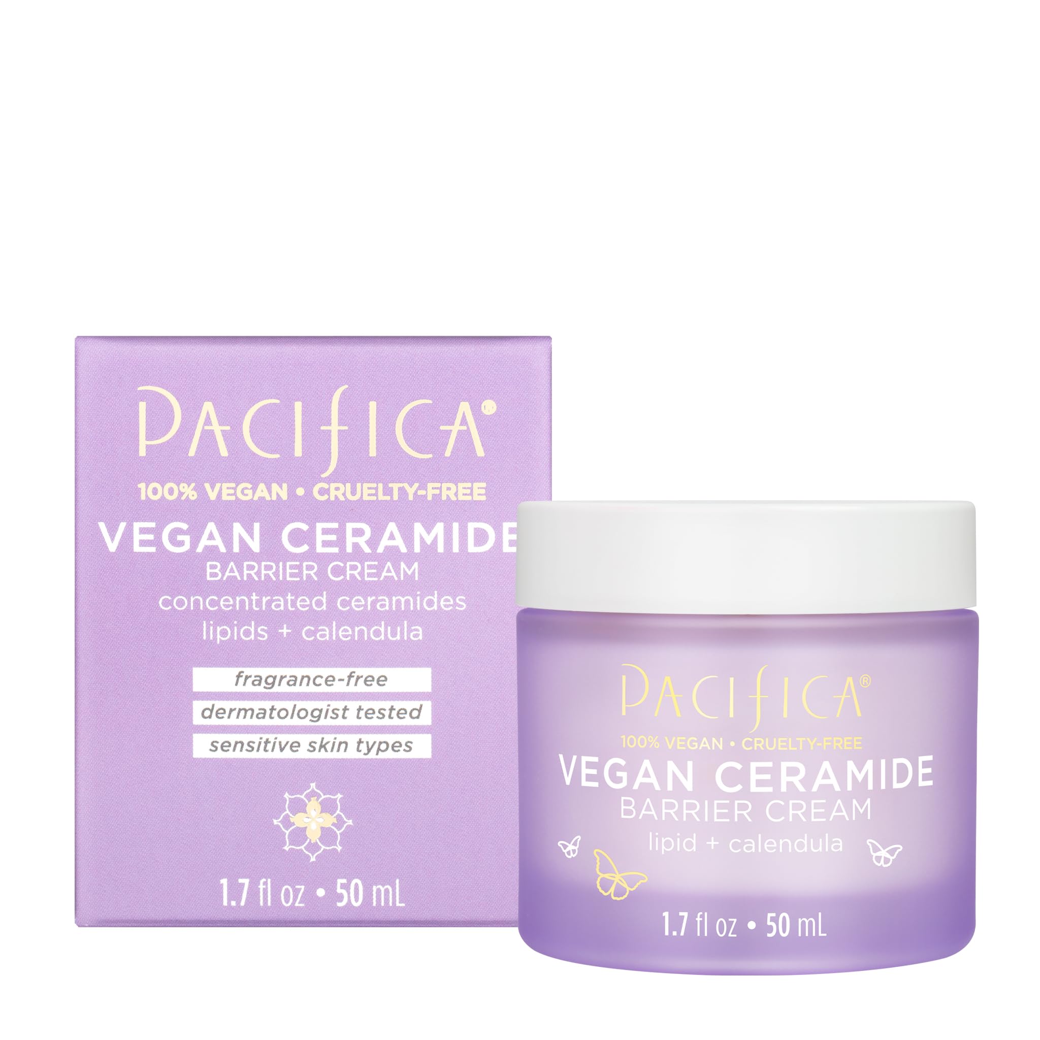 Pacifica Beauty, Vegan Ceramide Barrier Restore Cream, Daily Facial Repair Moisturizing Cream, Skincare, Moisturizer, Ecezma Association Approved, Safe for Sensitive Skin, Fragrance Free, Vegan