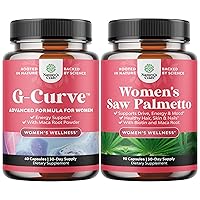 Bundle of G-Curve Butt and Breast Enhancement Pills - Herbal Enhancer May Support Body Sculpting Curves and Extra Strength Saw Palmetto for Women - DHT Blocker Thickening Hair Vitamins for Hair Loss
