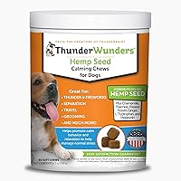 Hemp Dog Calming Chews | Vet Recommended for Situational Anxiety | Fireworks, Thunderstorms, Travel & More | Made with Hemp Seed, Thiamine, L-Tryptophan, Melatonin & Ginger (60 Count)