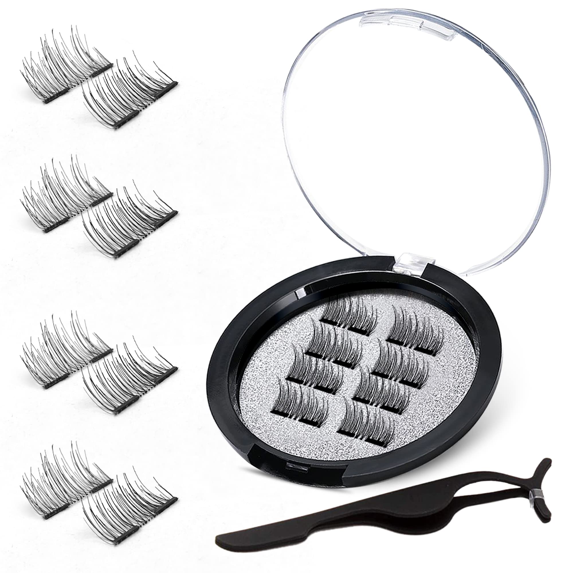 VASSOUL Dual Magnetic Eyelashes, 0.2mm Ultra Thin Magnet, Light weight & Easy to Wear, Best 3D Reusable Eyelashes with Applicator (8 PC with Tweezers)