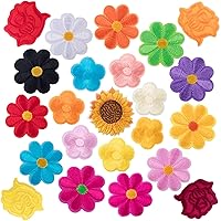 24 PCS Flower Patches, PAGOW Colorful Sunflower Bumble Iron Sew On Embroidered Applique Decoration Sewing Patches for Bags, Jackets, Jeans, Clothes DIY Patches(5 Different Size)