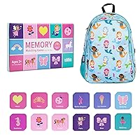 Wildkin 15-inch Backpack and Enchanted Memory Matching Game (36 pc) Bundle: Boost Memory Educational Card, and Comfortable Kids Backpack (Mermaids)