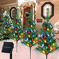 4PCS Solar Christmas Tree for Christmas Decoration Outside Pathway Lights with 80 C6 Multi-Color Lights Water Proof for Garden Yard and Outdoor Christmas Decorations