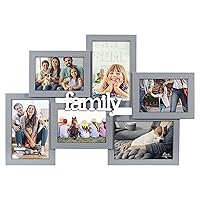 Malden International Designs 4x6 3.5x5 6-Opening Dimensional Gray Collage with Family Word Attachment Photo Wall Frame (9183-60)