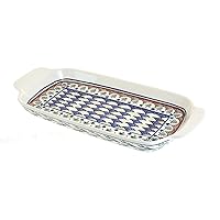 Blue Rose Polish Pottery Evergreen Bread Tray with Handles