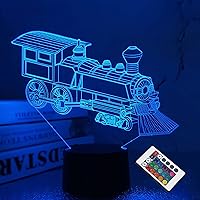 FULLOSUN Train Night Light, 3D Illusion Lamp for Kids, 16 Colors Changing with Remote Control Dim Function, Creative Birthday Xmas Gifts for Kids Boys Bedroom Decor