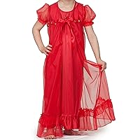 Big Girls Short Sleeve Peignoir Nightgown Robe Set w Scrunchie, 7-14