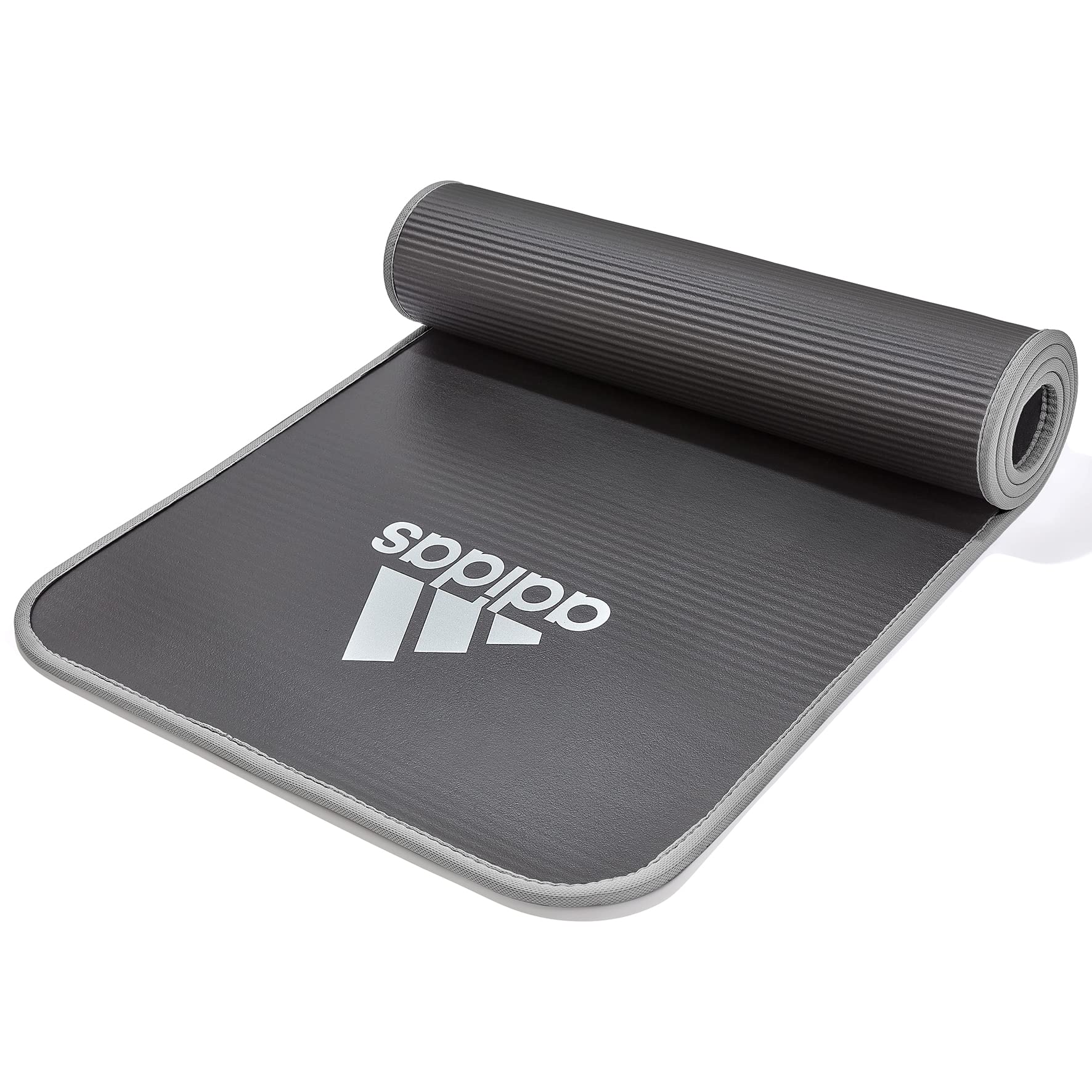 adidas 10mm Extra Thick Training Mat with Carrying Strap and Non-Slip Textured Base - Cushioned Workout Mat for Home Gym, Floor Workouts, and Intense Exercises - Portable and Durable - Grey