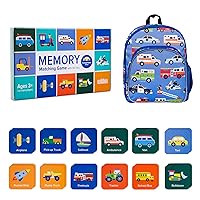 Wildkin 12-inch Backpack and Memory Matching Game Transportation (36 pc) Bundle: Boost Memory Educational Card, and Comfortable Kids Backpack (Heroes)