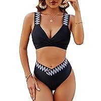 Blooming Jelly Womens High Waisted Bikini Sets High Cut Cute Bathing Suit Ladies Push Up Patchwork Two Piece Swimsuit