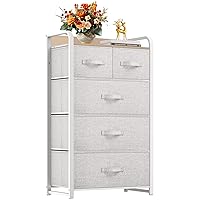 YITAHOME Fabric Dresser with 5 Drawers - Storage Tower with Large Capacity, Organizer Unit for Bedroom, Living Room & Closets - Sturdy Steel Frame, Wooden Top & Easy Pull Bins (Light Grey)