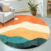 Abstract Round Rug for Bedroom 4ft, Faux Wool Soft Area Circle Area Rug, Boho Washable Low Pile Throw Rugs, Carpet for Living Room Sofa Bathroom Nursery Kids Room Decor