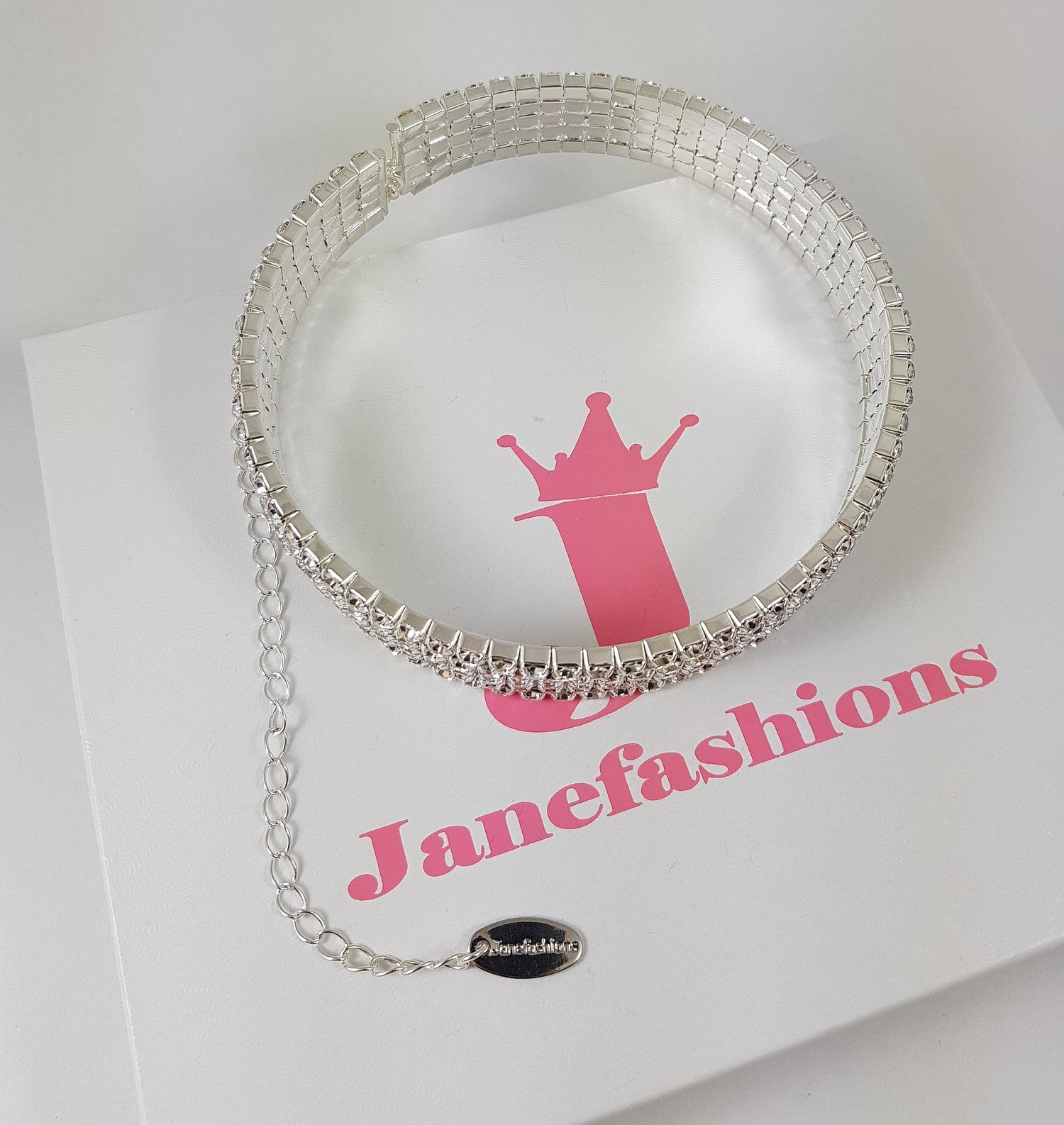 Janefashions 5-row Five Rows Clear White Black Pink Silver Austrian Rhinestone Crystal Choker Collar Necklace Dance Party Jewelry Wedding Prom N060