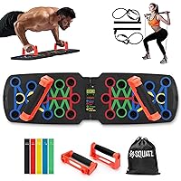 SQUATZ Portable Push Up Board - Includes 5pcs. Resistance and Elastic Bands, Pilates Rods, Fitness Mat with Carrying Bag for Physical Therapy and Strength Exercise, Weight Capacity: 661.4 Lbs.