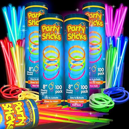 Glow Sticks Bulk Party Favors 400pk - 8” Glow in the Dark Party Supplies, Light Sticks Neon Party Glow Necklaces and Bracelets for Kids or Adults