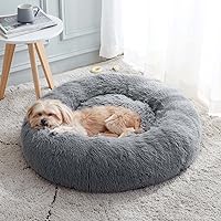 WESTERN HOME WH Calming Dog & Cat Bed, Anti-Anxiety Donut Cuddler Warming Cozy Soft Round Bed, Fluffy Faux Fur Plush Cushion Bed for Small Medium Dogs and Cats (20
