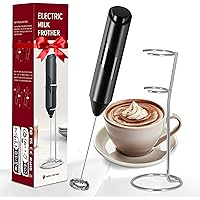 YSSOA Electric Milk Frother Handheld with Stainless Steel Stand Battery Operated Whisk Drink Mixer for Coffee, Frappe, Latte, Matcha, Hot Chocolate, Black (1 Pack, Black2)