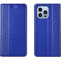 Wallet Case for iPhone 14 Pro Max, Durable Genuine Leather Case with Card Holder [Kickstand Feature] Magnetic Clasps Flip Folio Book Phone Cover for iPhone 14 Pro Max (Color : Blue)