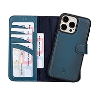 BOULETTA Wallet Case for iPhone 15 Pro Max Full Grain Leather Wallet, Detachable Magnetic Flip Cover, Card Holder, iPhone 15 Pro Max Wallet Case MagSafe Compatible RFID Blocking 6.7 inch, Steel Blue