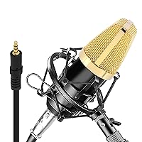 Pyle PDMIC71 Condenser Microphone Bundle, 3.5 mm Recording Microphone, Shock Mount Plug and Play,Computer Microphone, Podcast, Recording, Studio Vocal, YouTube