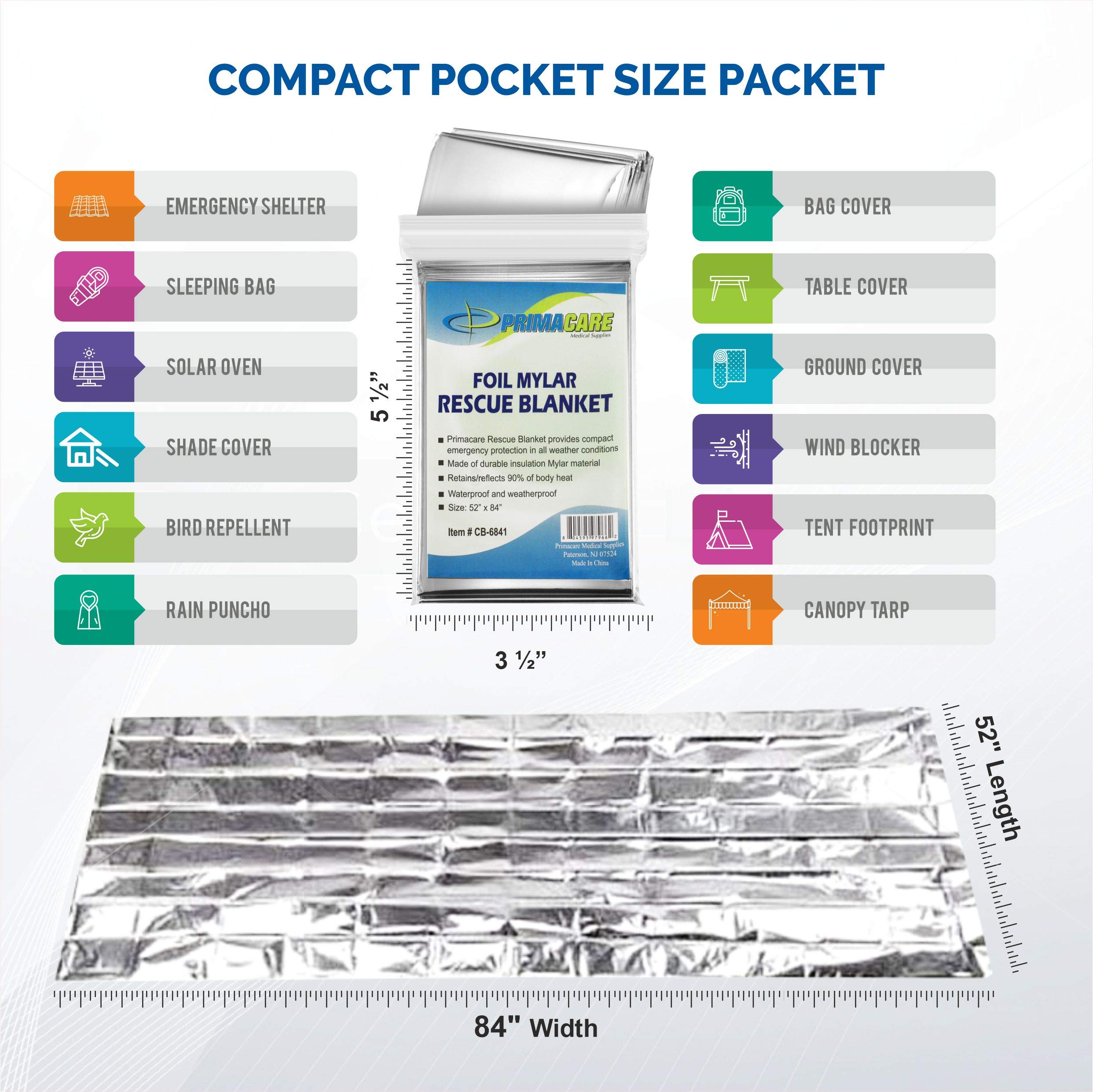 Primacare HB-10 Emergency Foil Mylar Thermal Blanket (Pack of 10), 52