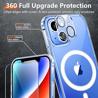 Red2Fire Magnetic for iPhone 15 Plus Case for iPhone 14 Plus Case Clear,  [Compatible with Magsafe][2X Glass Screen Protector+Camera Lens Protector]