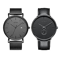 BUREI Leather and mesh Belt Watches for Men