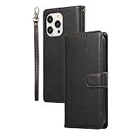 Wallet Case for iPhone 15 Pro Max 15 Pro 15 Plus 15 with Makeup Mirror Card Slots Magnetic Protective Case PU Leather Flip Stand Phone Cover (Black,for15)