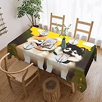 Funny Two Dog Print Tablecloth Waterproof and Stain Resistant Rectangula Table Cover 54 X 72 Inch Washable Table Cloth for Kitchen Decor Indoor Outdoor Parties Picnics