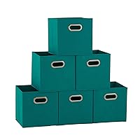 Household Essentials 83-1 Foldable Fabric Storage Bins | Set of 6 Cubby Cubes with Handles | Aqua