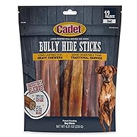 Cadet Bully Hide Sticks for Small Dogs – All-Natural Beef Pizzle, High Protein, Low Fat, Long-Lasting, Grain & Rawhide-Free Dog Chews for Aggressive Chewers, Small (12 Count)