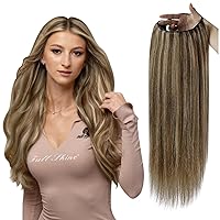 Full Shine Human U Part Wig Natural Real Haman Hair Medium Brown with Honey Blonde U Shape Wig Human Hair Clip in Hair Pieces 120Grams 16Inch