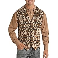 Tan Aztec Print Wool Jacquard Vest