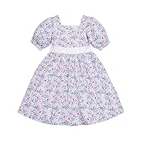 Hope & Henry Girls' Short Puff Sleeve Party Dress with Piping
