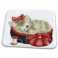 3dRose Sweet Little Kitten In A Sewing Basket Illustration - Dish Drying Mats (ddm-317990-1)