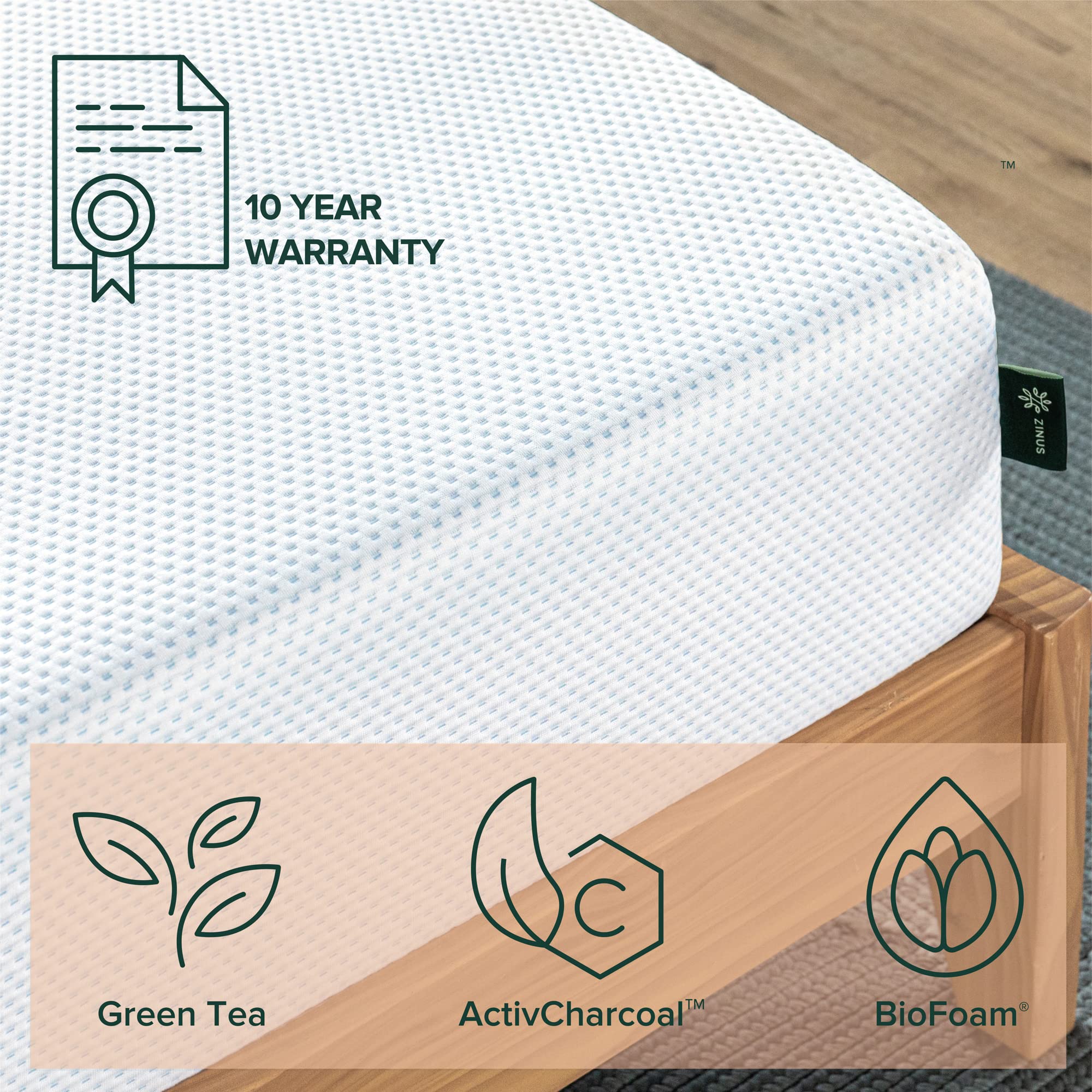 ZINUS 10 Inch Green Tea Cooling Gel Memory Foam Mattress / Cooling Gel Foam / Pressure Relieving / CertiPUR-US Certified / Bed-in-a-Box, Full, White